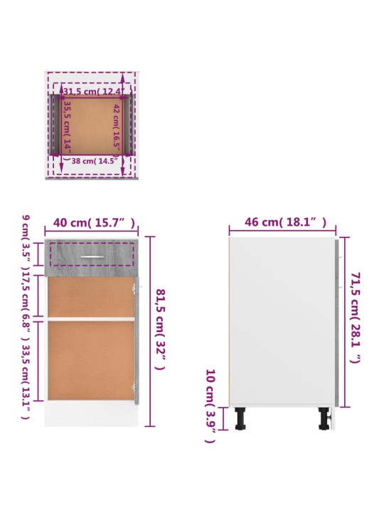 Alakaappi laatikolla harmaa Sonoma 40x46x81,5 cm tekninen puu