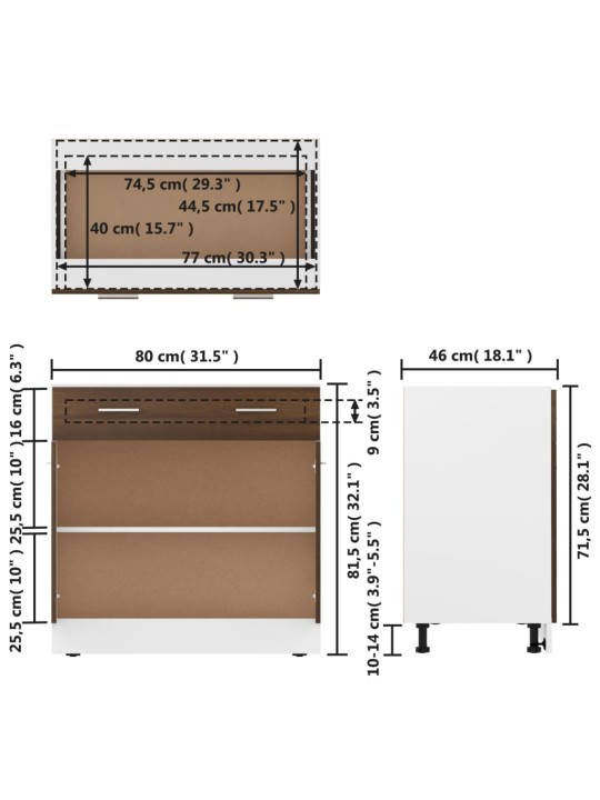 Alakaappi laatikolla ruskea tammi 80x46x81,5 cm tekninen puu