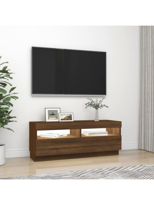 TV-taso LED-valoilla ruskea tammi 100x35x40 cm