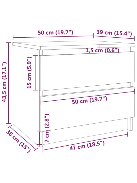 Yöpöydät 2 kpl savutammi 50x39x43,5 cm tekninen puu