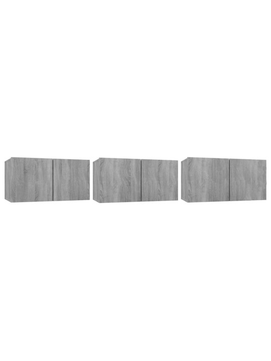 Riippuva tv-kaappi harmaa sonoma 3 kpl 60x30x30 cm tekninen puu