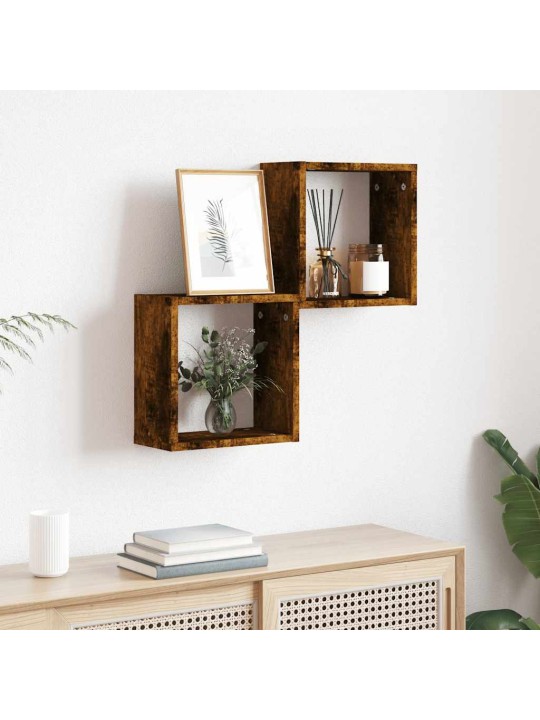 Kuutioseinähyllyt 2 kpl savustettu tammi 30x15x30 cm