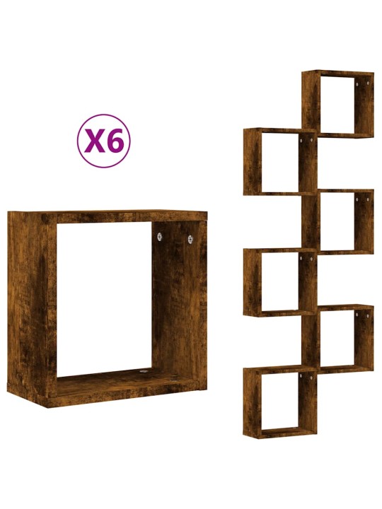 Kuutioseinähyllyt 6 kpl savustettu tammi 30x15x30 cm