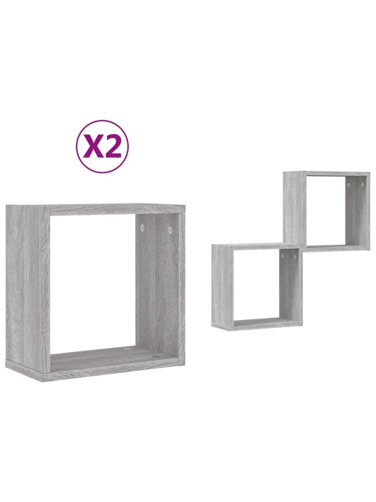 Wall cube hyllyt 2 kpl harmaa sonoma 30x15x30 cm