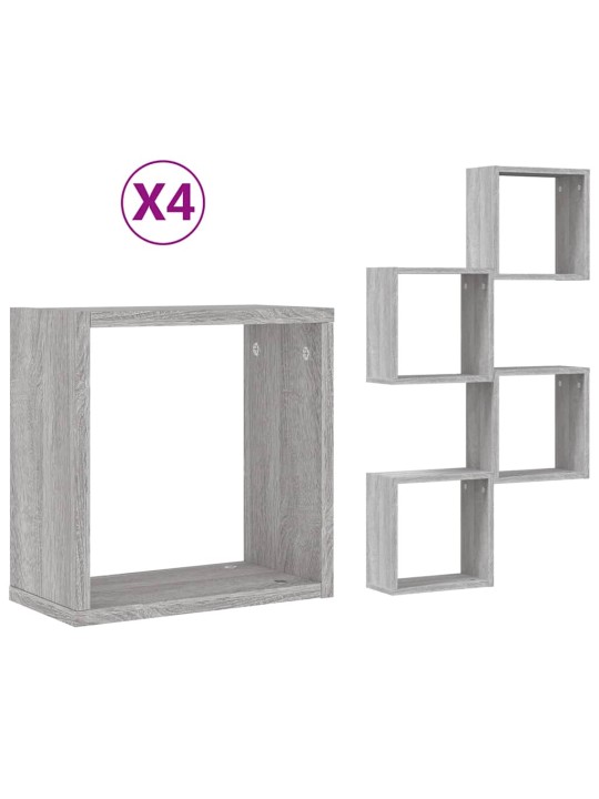 Wall cube hyllyt 4 kpl harmaa sonoma 30x15x30 cm