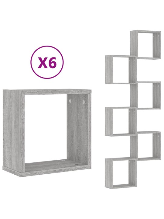 Wall cube hyllyt 6 kpl harmaa sonoma 30x15x30 cm