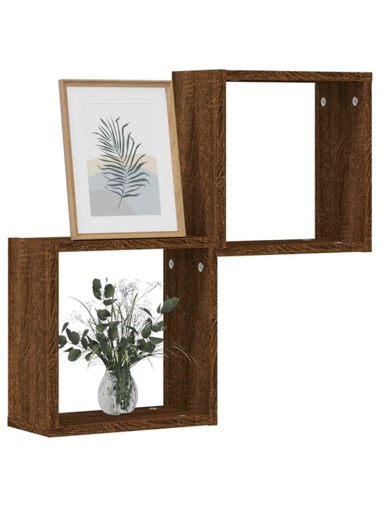 Kuutioseinähyllyt 2 kpl ruskea tammi 30x15x30 cm