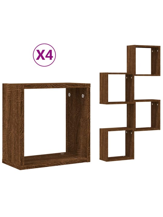 Kuutioseinähyllyt 4 kpl ruskea tammi 30x15x30 cm
