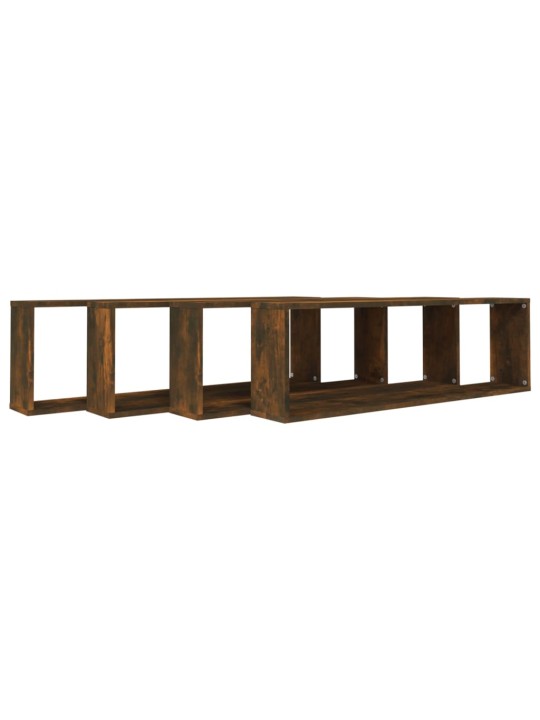 Seinäkuutiohyllyt 4 kpl savutammi 100x15x30 cm tekninen puu