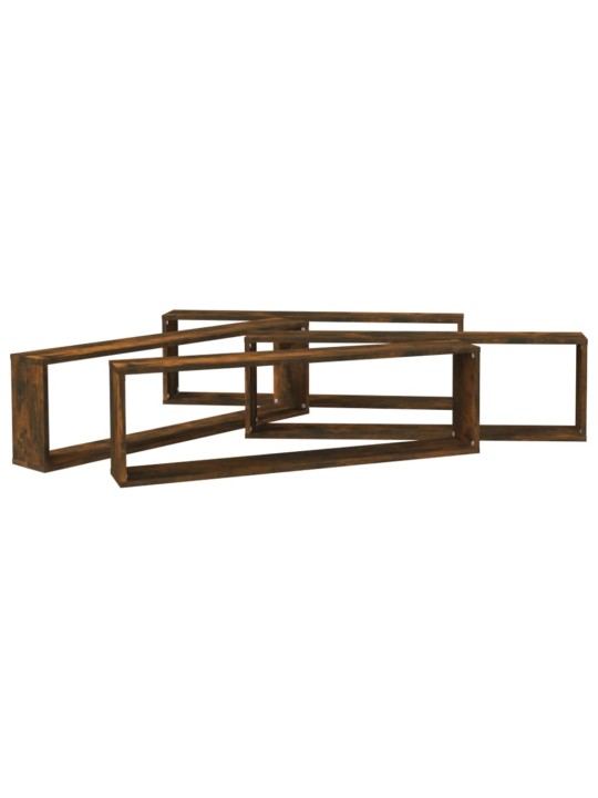 Seinäkuutiohyllyt 4 kpl savutammi 100x15x30 cm tekninen puu