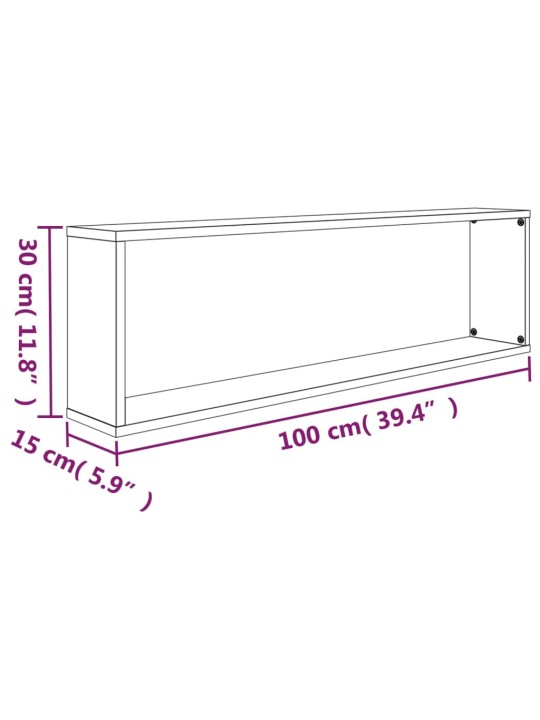 Seinäkuutiohyllyt 4 kpl savutammi 100x15x30 cm tekninen puu