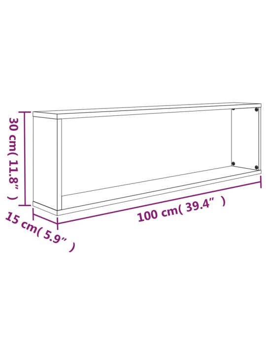 Seinäkuutiohyllyt 4 kpl harmaa sonoma 100x15x30 cm tekninen puu