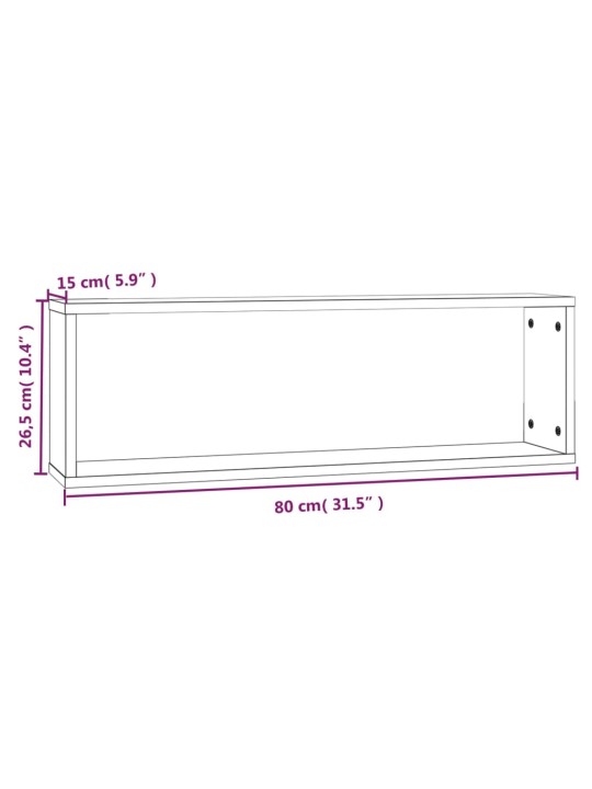 Seinäkuutiohyllyt 2 kpl savutammi 80x15x26,5 cm tekninen puu