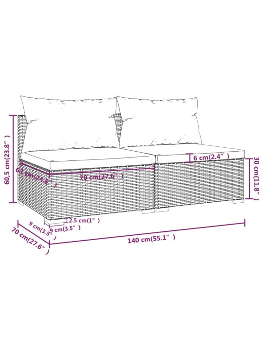 2-osainen Puutarhasohvasarja tyynyillä polyrottinki ruskea