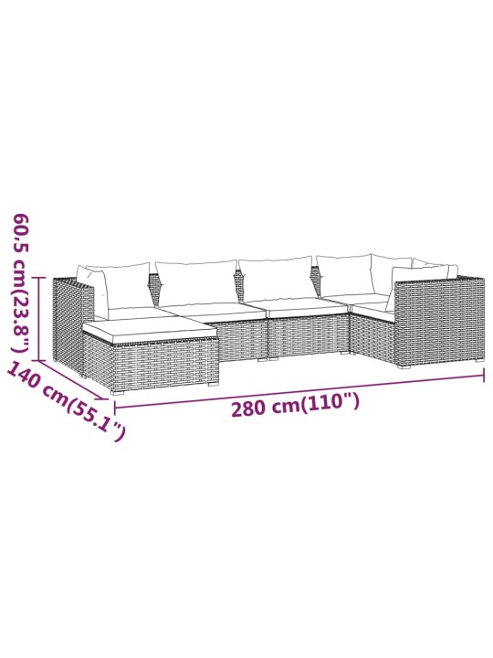 6-osainen Puutarhasohvasarja tyynyillä polyrottinki ruskea