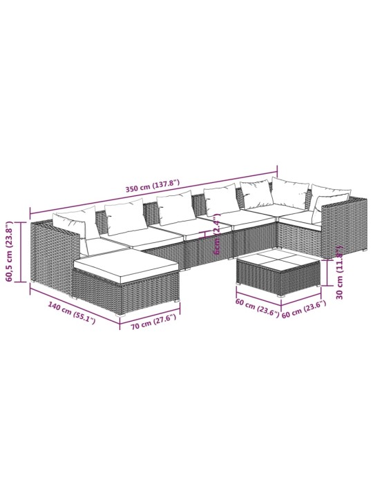8-osainen Puutarhasohvasarja tyynyillä polyrottinki ruskea