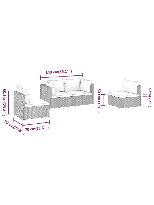 4-osainen Puutarhasohvasarja tyynyillä polyrottinki ruskea
