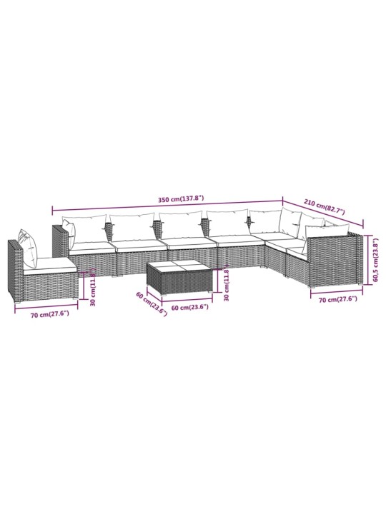 9-osainen Puutarhasohvasarja tyynyillä polyrottinki ruskea