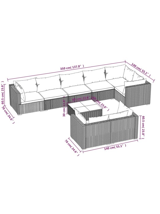 9-osainen Puutarhasohvasarja tyynyillä polyrottinki ruskea