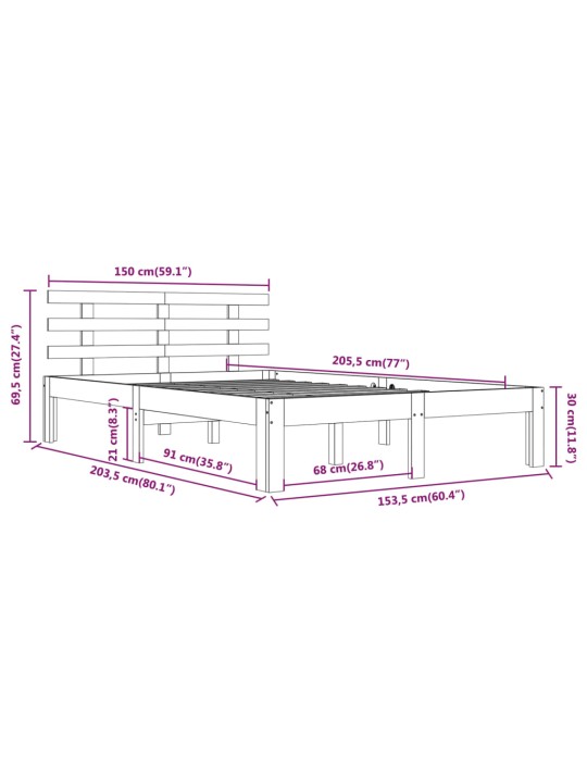 Sängynrunko valkoinen täysi puu 150x200 cm 5FT King Size
