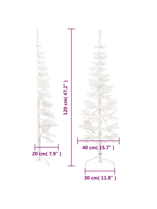 Kapea puolikas tekojoulukuusi jalustalla valkoinen 120 cm