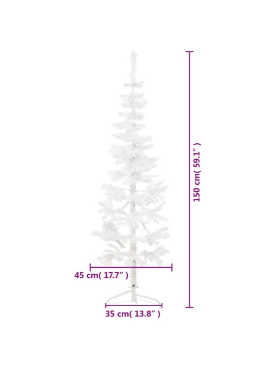 Kapea puolikas tekojoulukuusi jalustalla valkoinen 150 cm