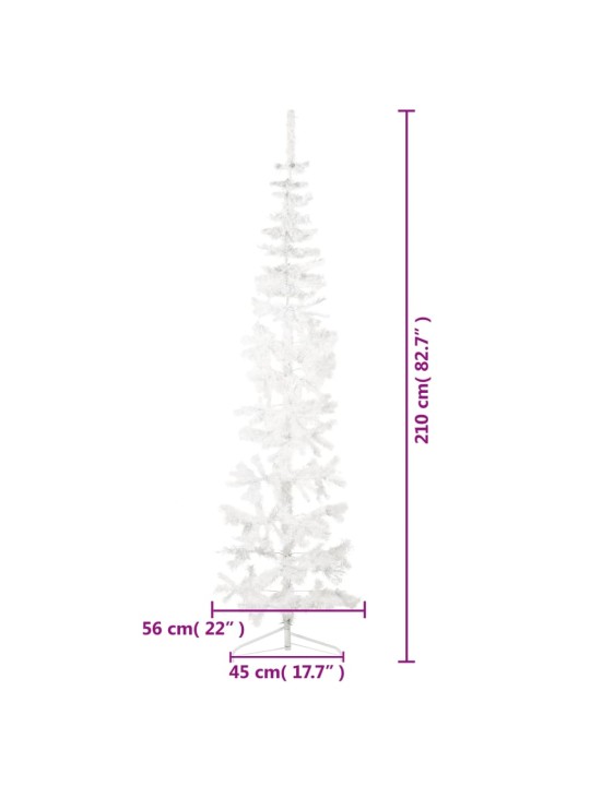 Kapea puolikas tekojoulukuusi jalustalla valkoinen 210 cm