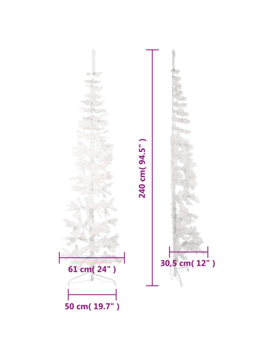 Kapea puolikas tekojoulukuusi jalustalla valkoinen 240 cm