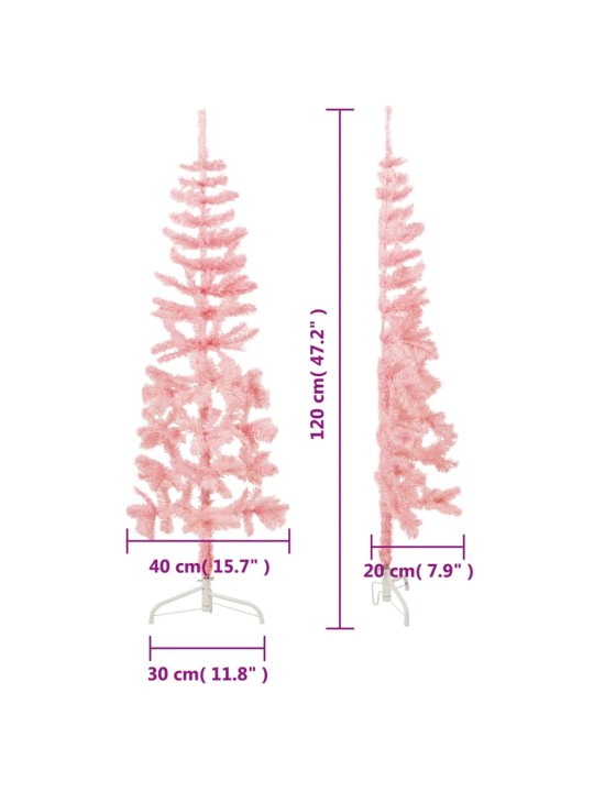 Kapea puolikas tekojoulukuusi jalustalla pinkki 120 cm