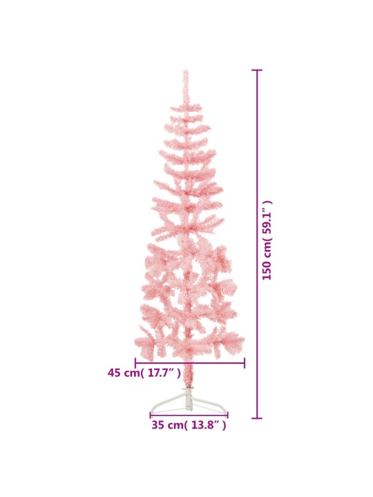 Kapea puolikas tekojoulukuusi jalustalla pinkki 150 cm