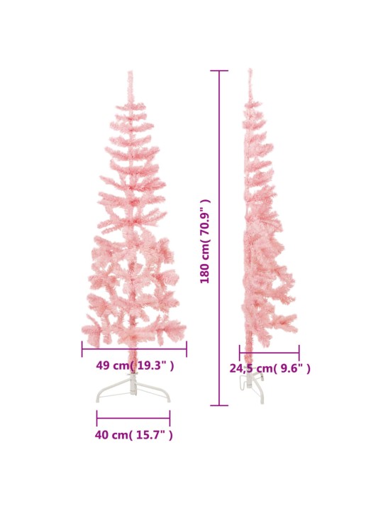 Kapea puolikas tekojoulukuusi jalustalla pinkki 180 cm