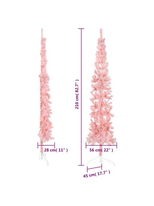 Kapea puolikas tekojoulukuusi jalustalla pinkki 210 cm