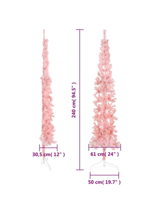 Kapea puolikas tekojoulukuusi jalustalla pinkki 240 cm