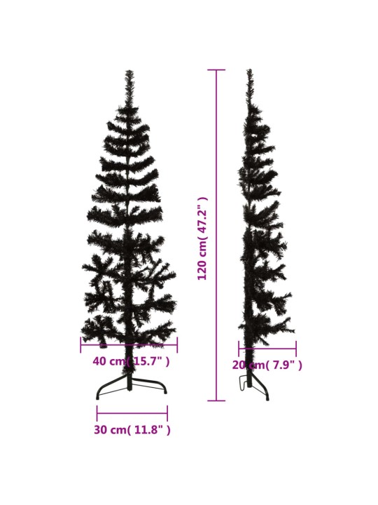 Kapea puolikas tekojoulukuusi jalustalla musta 120 cm