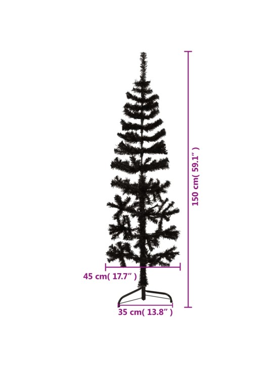 Kapea puolikas tekojoulukuusi jalustalla musta 150 cm