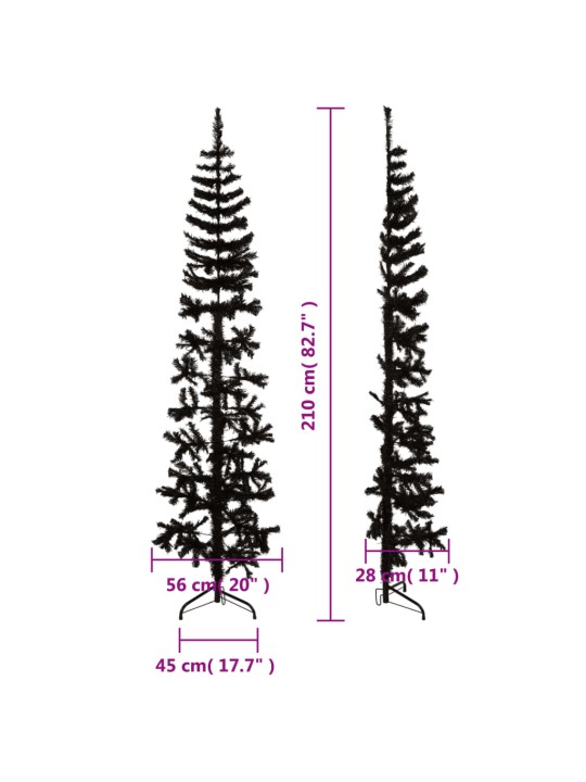 Kapea puolikas tekojoulukuusi jalustalla musta 210 cm