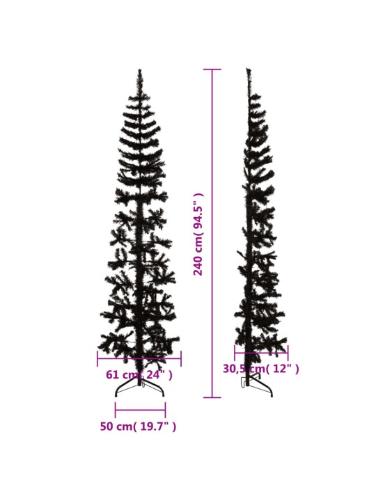 Kapea puolikas tekojoulukuusi jalustalla musta 240 cm