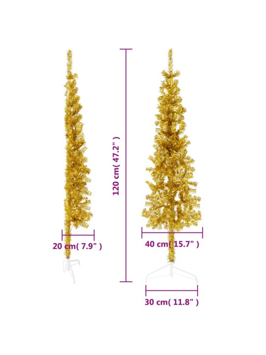 Kapea puolikas tekojoulukuusi jalustalla kulta 120 cm