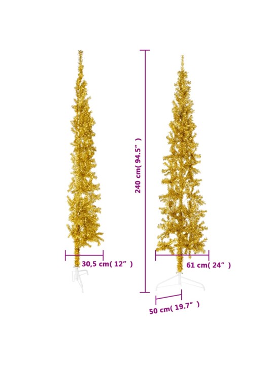 Kapea puolikas tekojoulukuusi jalustalla kulta 240 cm