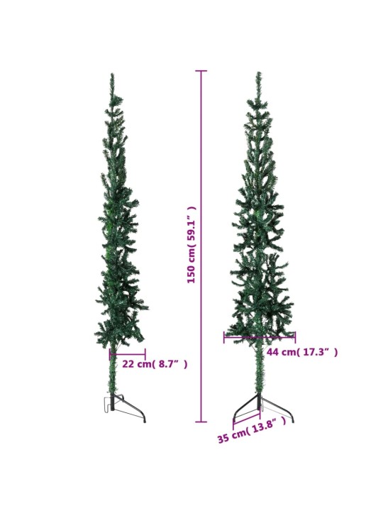 Kapea puolikas tekojoulukuusi jalustalla vihreä 150 cm