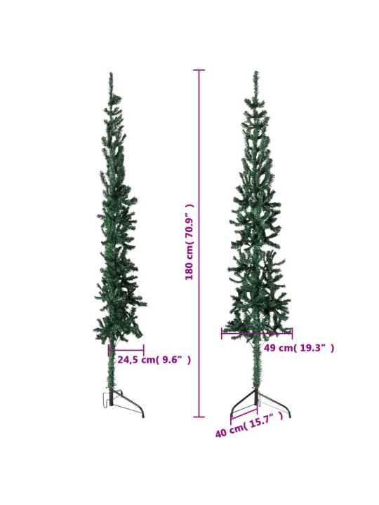 Kapea puolikas tekojoulukuusi jalustalla vihreä 180 cm