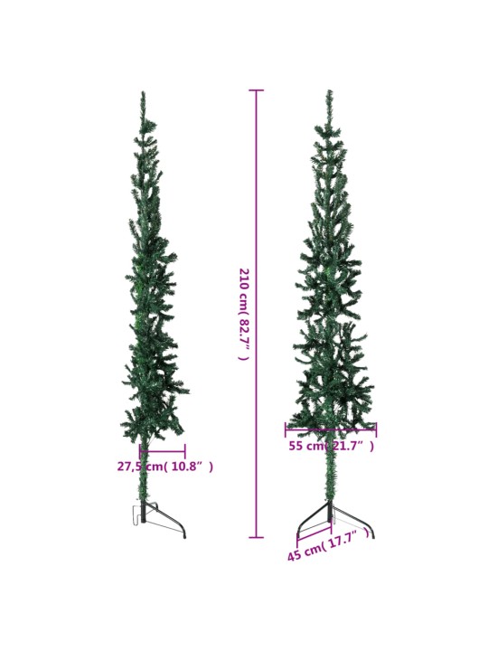 Kapea puolikas tekojoulukuusi jalustalla vihreä 210 cm