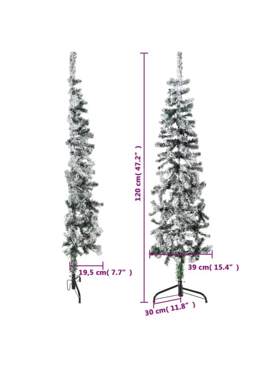 Kapea puolikas tekojoulukuusi lumihuurteella 120 cm