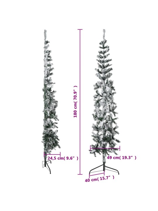 Kapea puolikas tekojoulukuusi lumihuurteella 180 cm