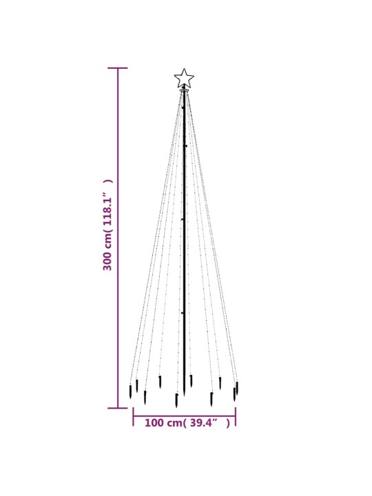 Joulukuusi piikillä 310 lämpimän valkoista LED-valoa 300 cm