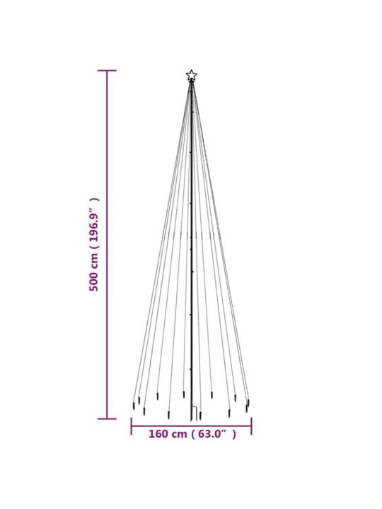 Joulukuusi piikillä 732 moniväristä LED-valoa 500 cm