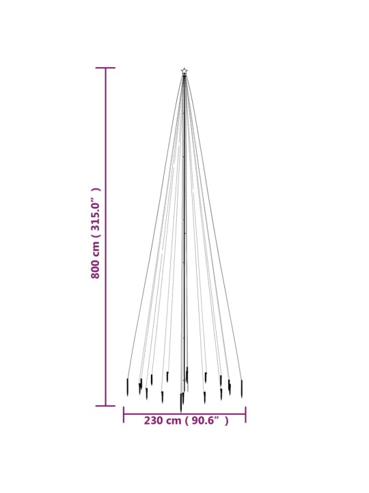 Joulukuusi piikillä 1134 lämpimän valkoista LED-valoa 800 cm