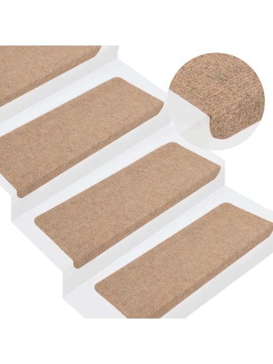 Itsekiinnittyvät porrasmatot 15 kpl 65x24,5x3,5 cm beige