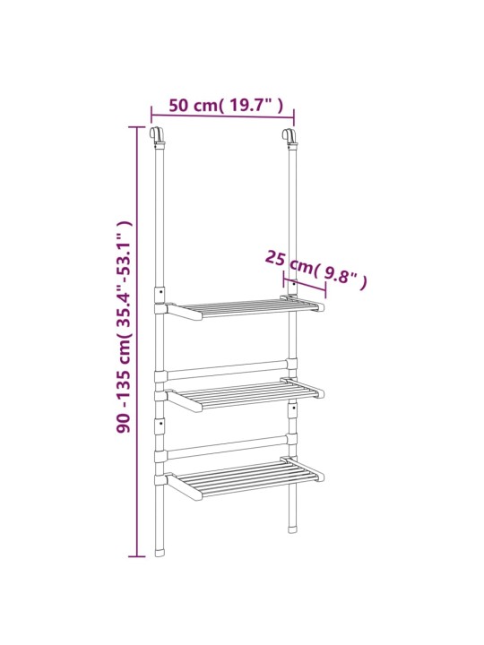 3-kerroksinen Pyykinkuivausteline ripustettava alumiini