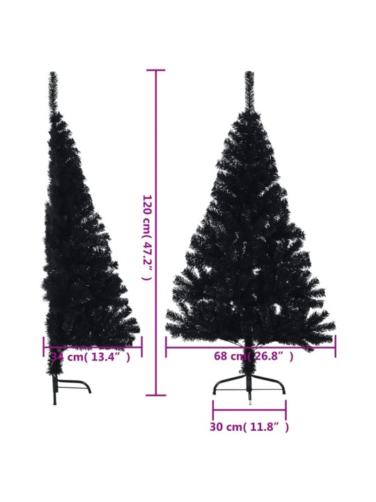 Tekojoulukuusen puolikas jalustalla musta 120 cm PVC